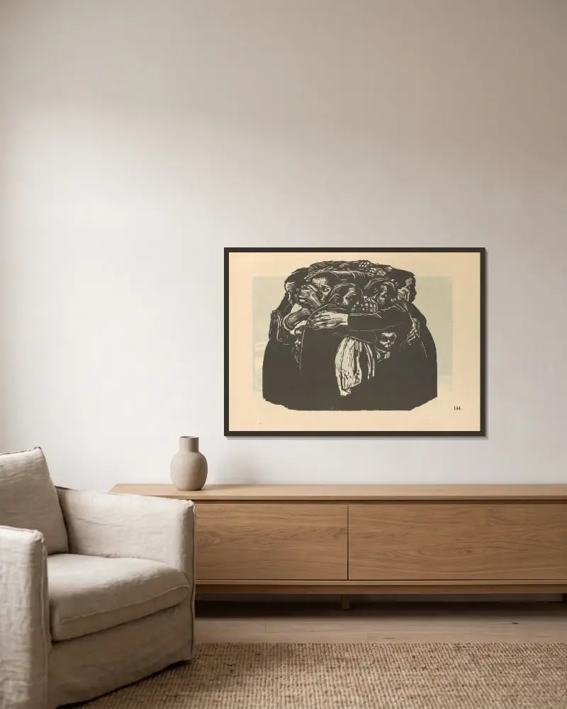 Krieg, 1925 – nr 9 av Käthe Kollwitz inramad på en vägg