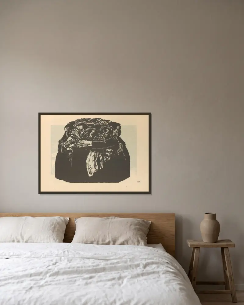 Krieg, 1925 – nr 9 av Käthe Kollwitz inramad på en vägg