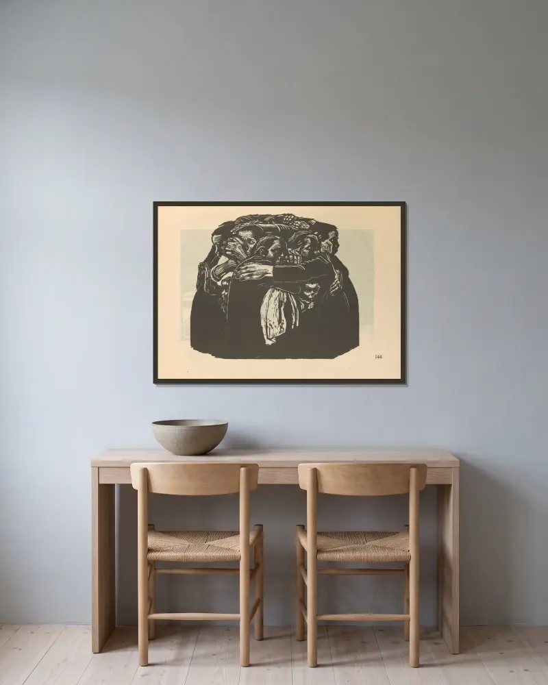 Krieg, 1925 – nr 9 av Käthe Kollwitz inramad på en vägg