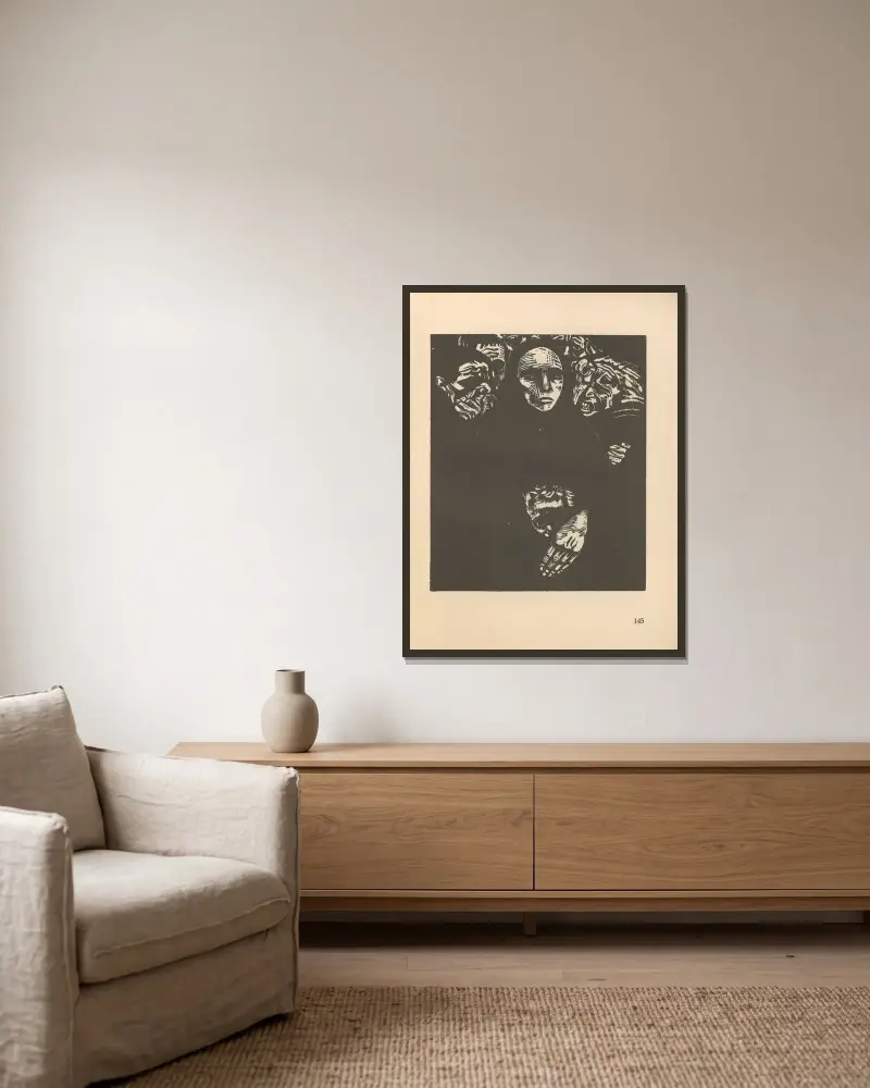 Krieg, 1925 – nr 1 av Käthe Kollwitz inramad på en vägg
