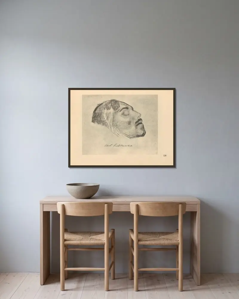 Liebknecht, 1925 – nr 1 av Käthe Kollwitz inramad på en vägg