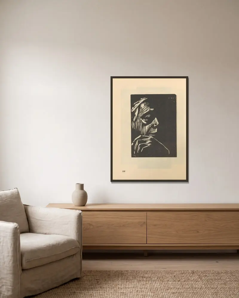 Selbstbildnis, 1925 – nr 11 av Käthe Kollwitz inramad på en vägg