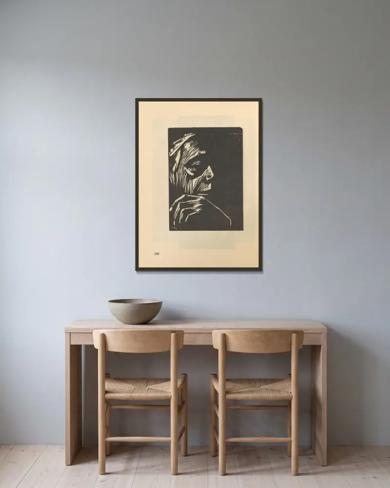 Selbstbildnis, 1925 – nr 11 av Käthe Kollwitz inramad på en vägg