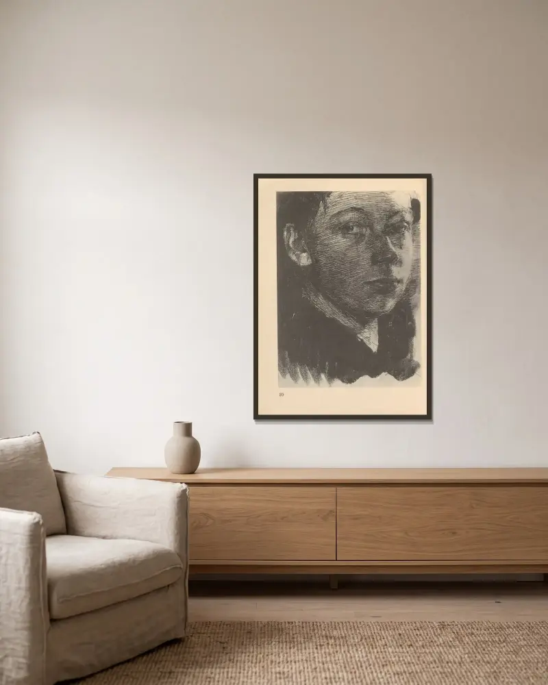 Autoportret, 1925 – Nr. 17, Käthe Kollwitz w ramie na ścianie