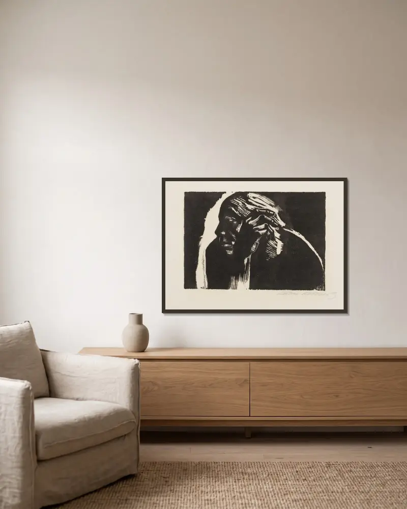 Selbstbildnis., 1924 – nr 2 av Käthe Kollwitz inramad på en vägg