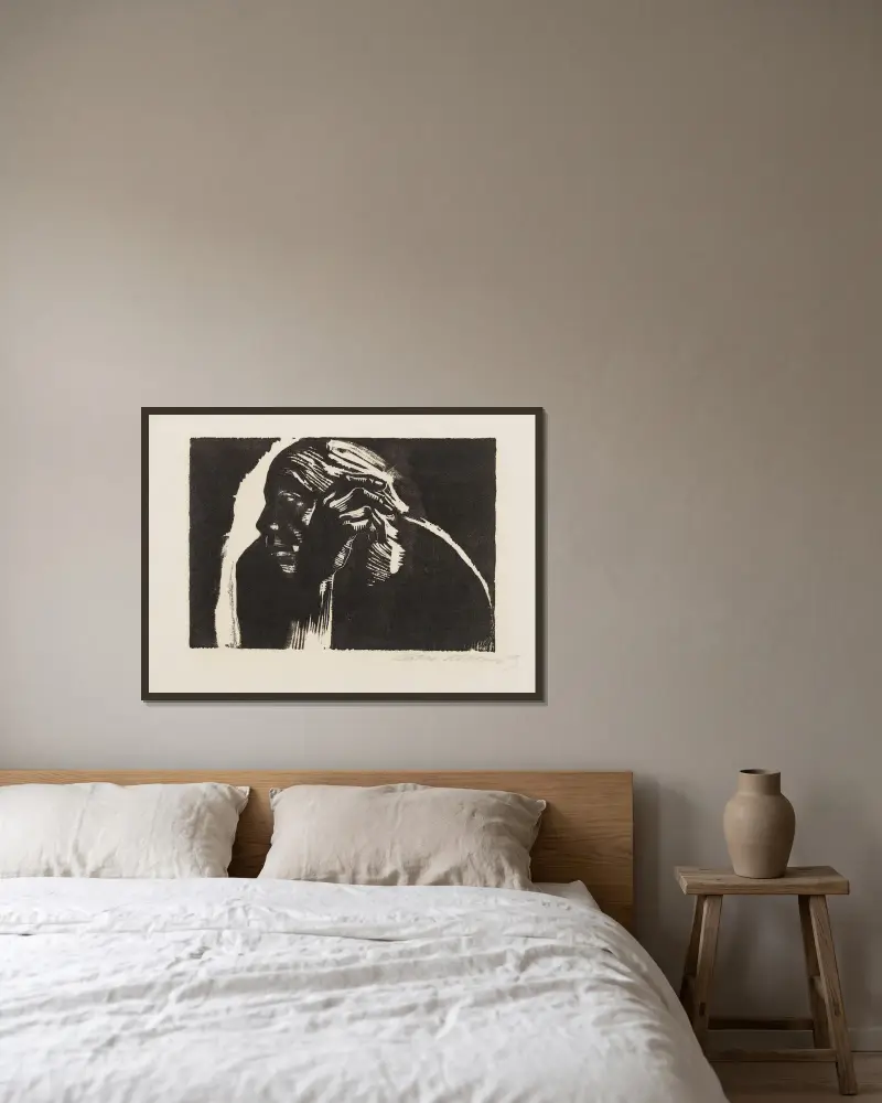 Selbstbildnis., 1924 – nr 2 av Käthe Kollwitz inramad på en vägg