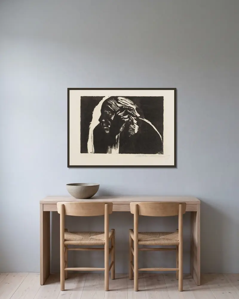 Selbstbildnis., 1924 – nr 2 av Käthe Kollwitz inramad på en vägg