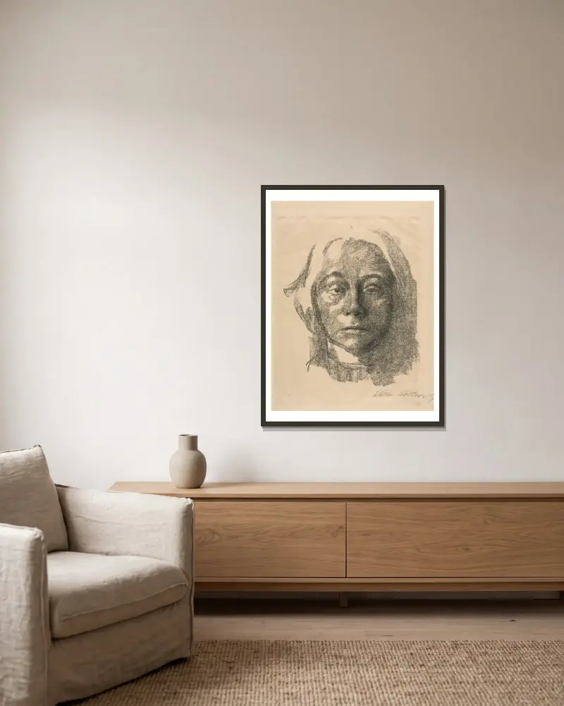 Autoportret, 1915, Käthe Kollwitz w ramie na ścianie