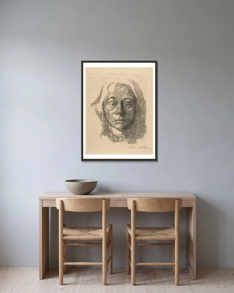 Autoportret, 1915, Käthe Kollwitz w ramie na ścianie