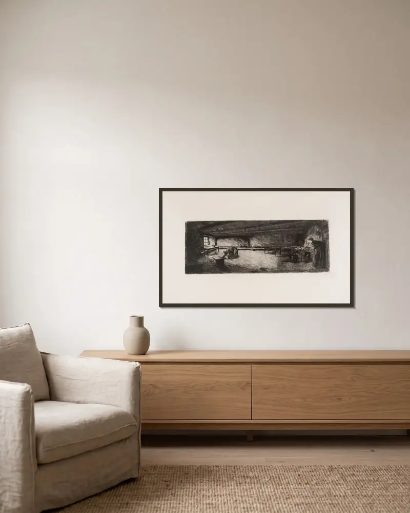 Szene aus Germinal von Käthe Kollwitz gerahmt an einer Wand