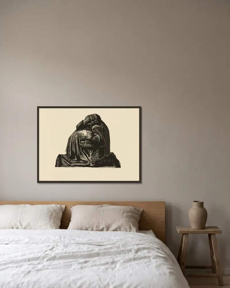 Rodiče (Die Eltern), Käthe Kollwitz v rámu na stěně