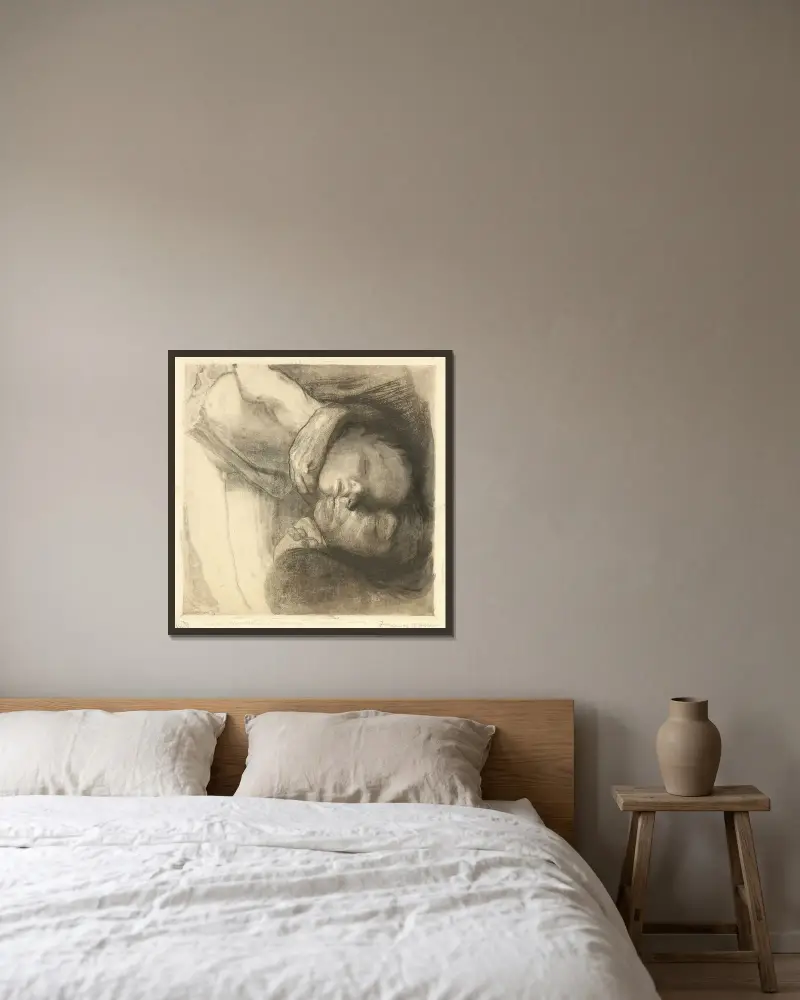 Död, kvinna och barn av Käthe Kollwitz inramad på en vägg