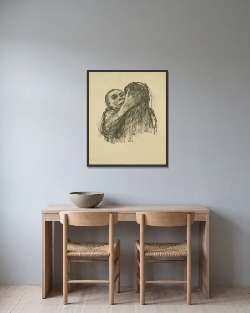 Döden erkänns som vän av Käthe Kollwitz inramad på en vägg