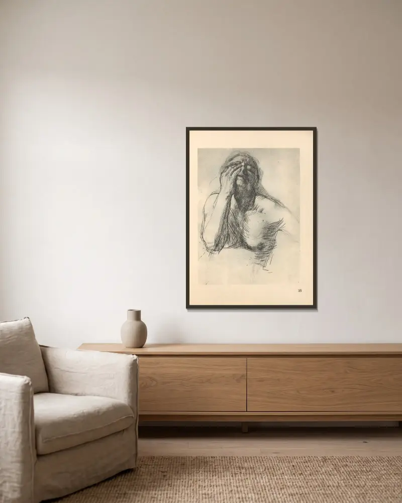 Zertretene, 1925 – nr 3 av Käthe Kollwitz inramad på en vägg