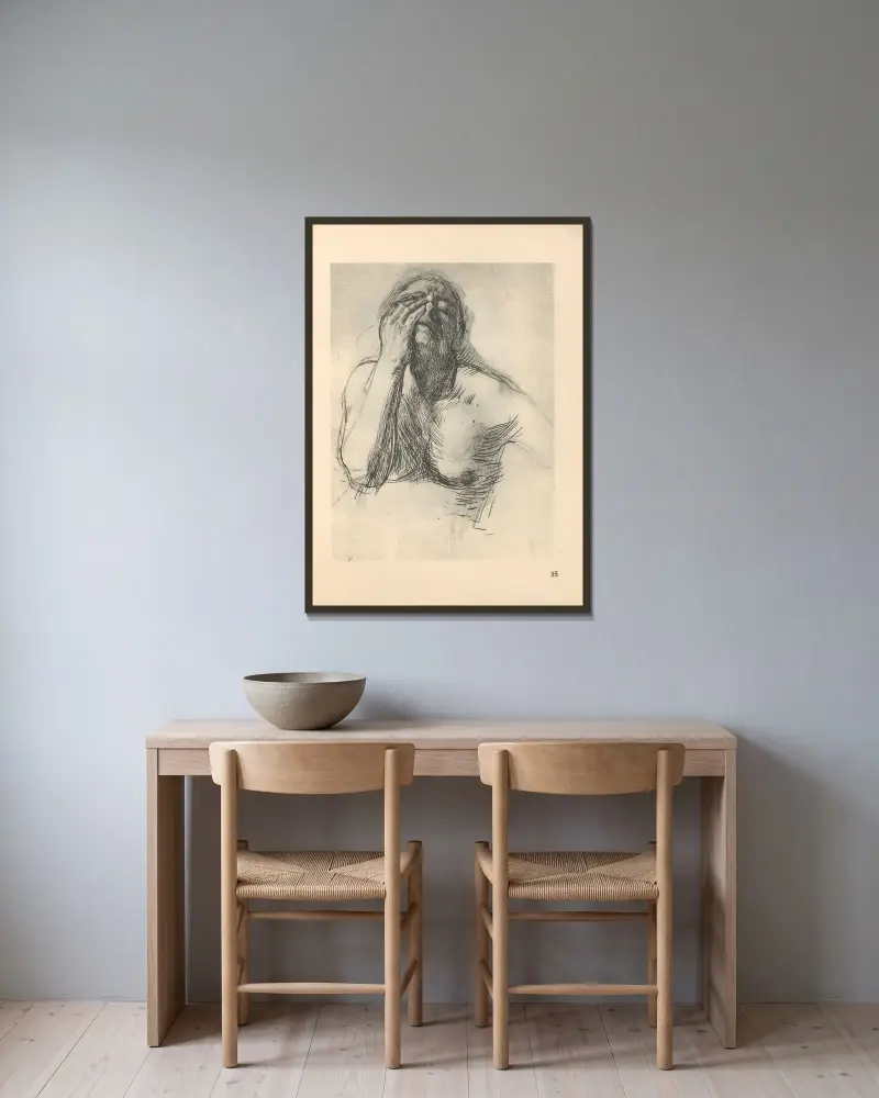 Zertretene, 1925 – nr 3 av Käthe Kollwitz inramad på en vägg