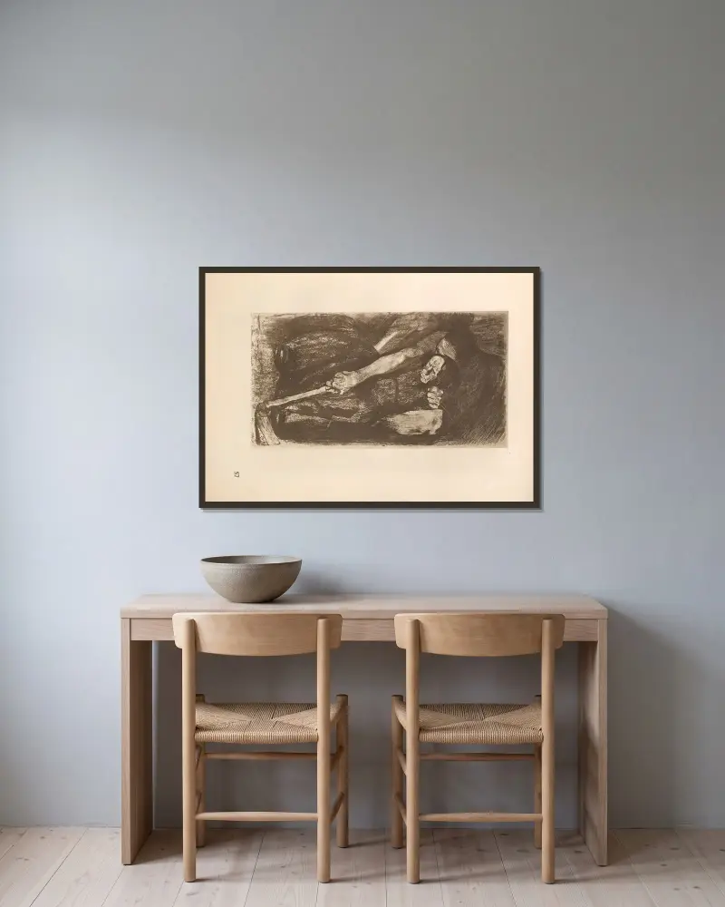 Tillhörande 'Bondekriget', 1925 – nr 10 av Käthe Kollwitz inramad på en vägg