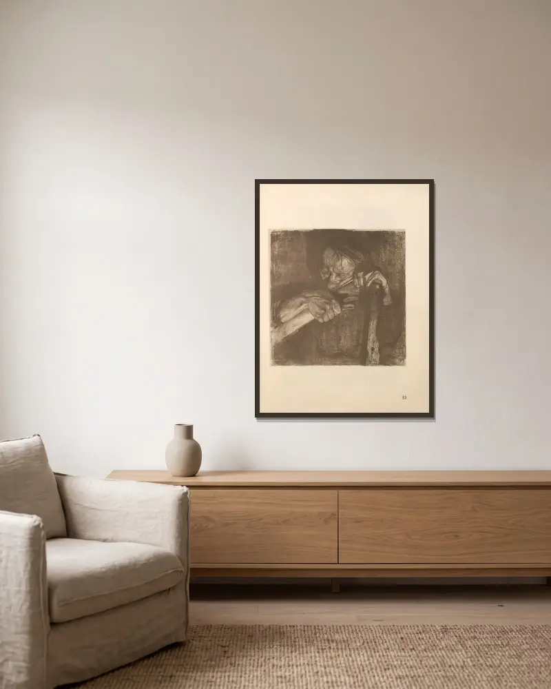 Tillhörande 'Bondekriget', 1925 – nr 3 av Käthe Kollwitz inramad på en vägg