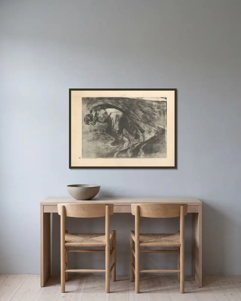 Tillhörande 'Bondekriget', 1925 – nr 4 av Käthe Kollwitz inramad på en vägg