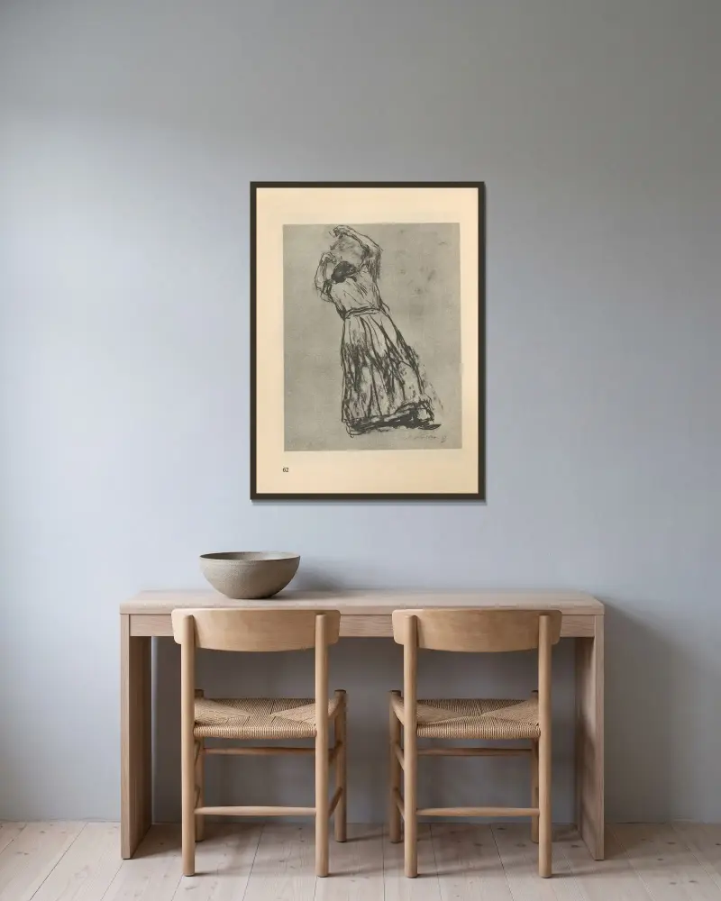 Tillhörande ”Bondekriget”, 1925 – nr 6 av Käthe Kollwitz inramad på en vägg