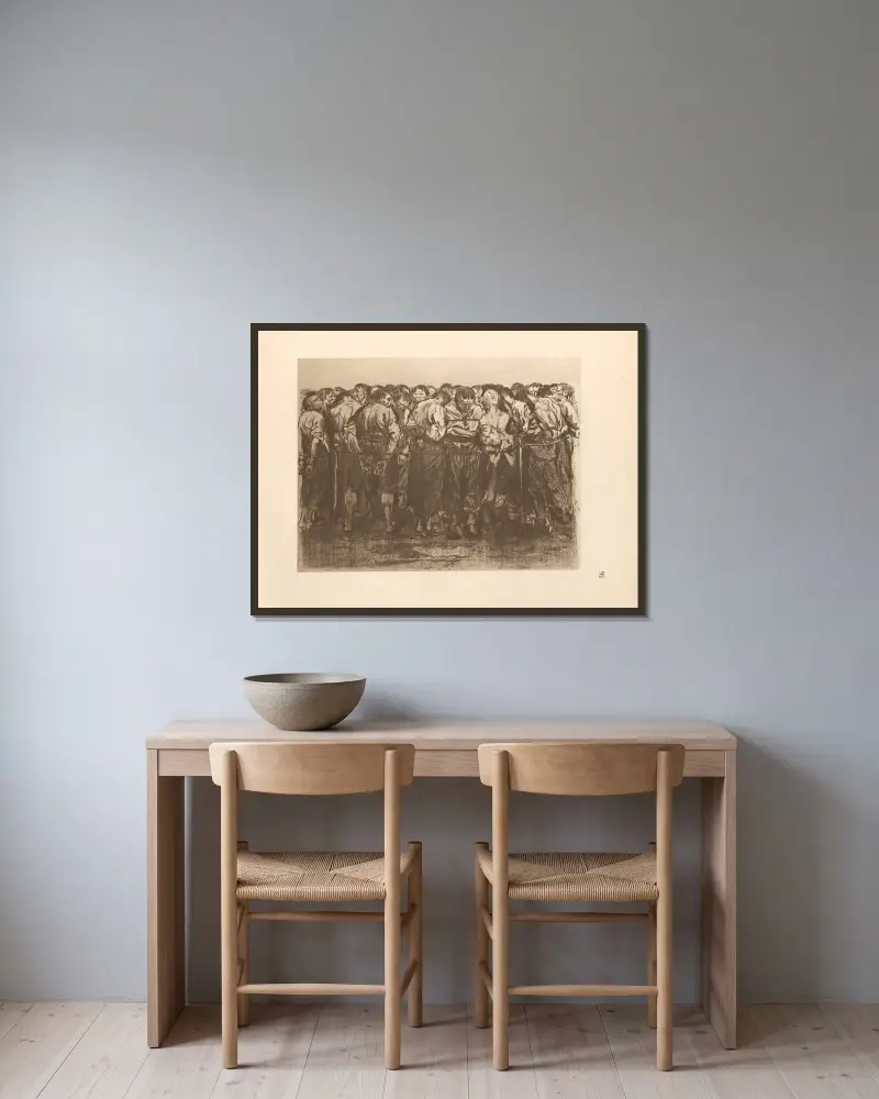 Tillhörande 'Bondekriget', 1925 – nr 1 av Käthe Kollwitz inramad på en vägg