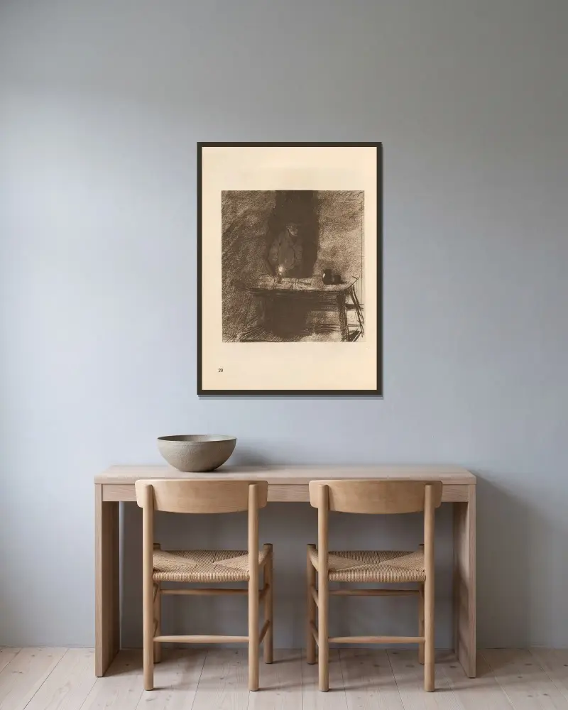 Tillhörande ”Vävarnas uppror”, 1925 – nr 14 av Käthe Kollwitz inramad på en vägg