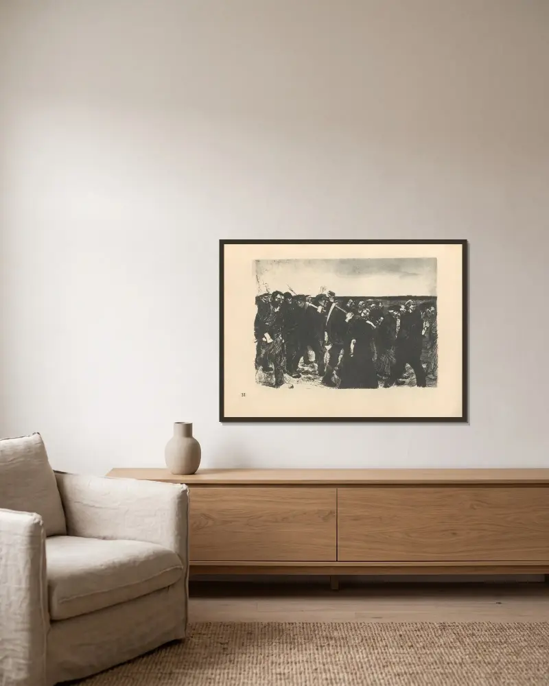 Zum ’Weberaufstand’ gehörig, 1925 – Nr. 3 von Käthe Kollwitz gerahmt an einer Wand