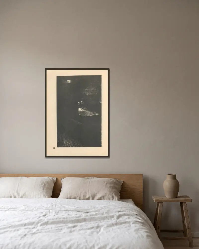 Tillhörande ”Vävarnas uppror”, 1925 – nr 4 av Käthe Kollwitz inramad på en vägg