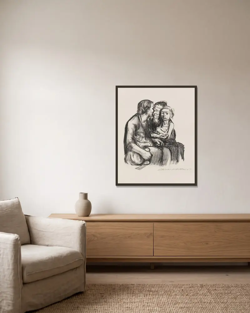 Dwie rozmawiające kobiety z dwojgiem dzieci, 1930 – nr 2, Käthe Kollwitz w ramie na ścianie