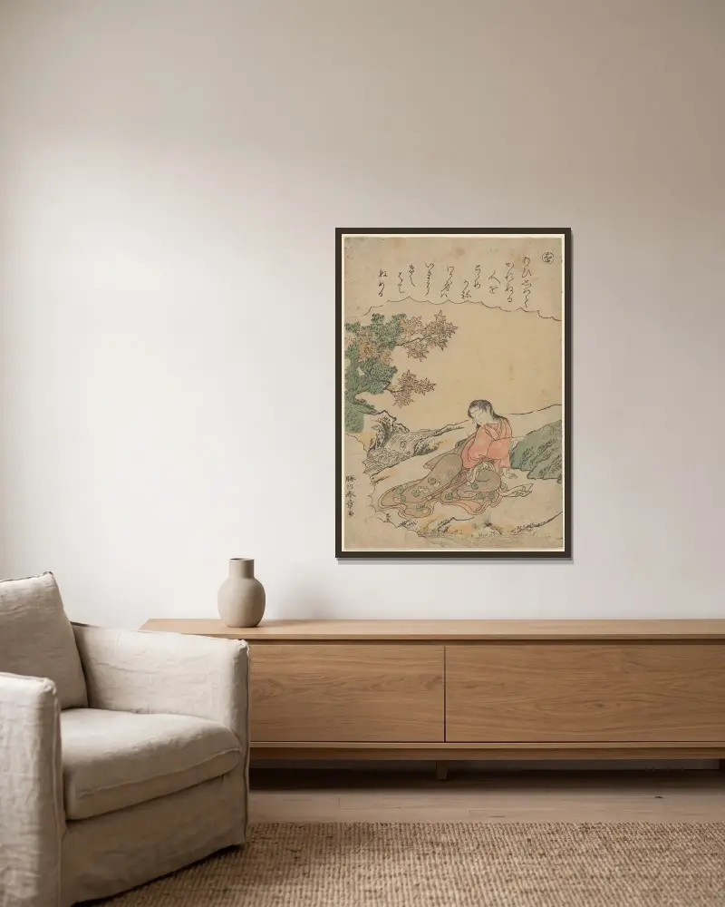 Frau am Bach von Katsukawa Shunshō gerahmt an einer Wand