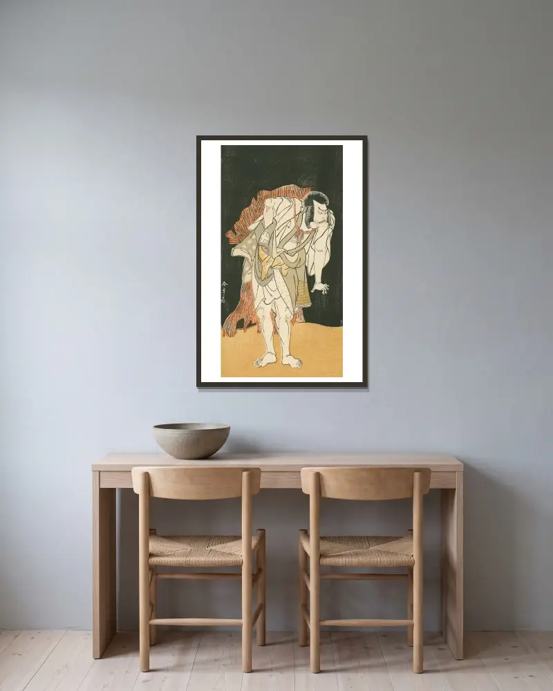 Ōtani Hiroemon III i en skurkroll av Katsukawa Shunshō inramad på en vägg