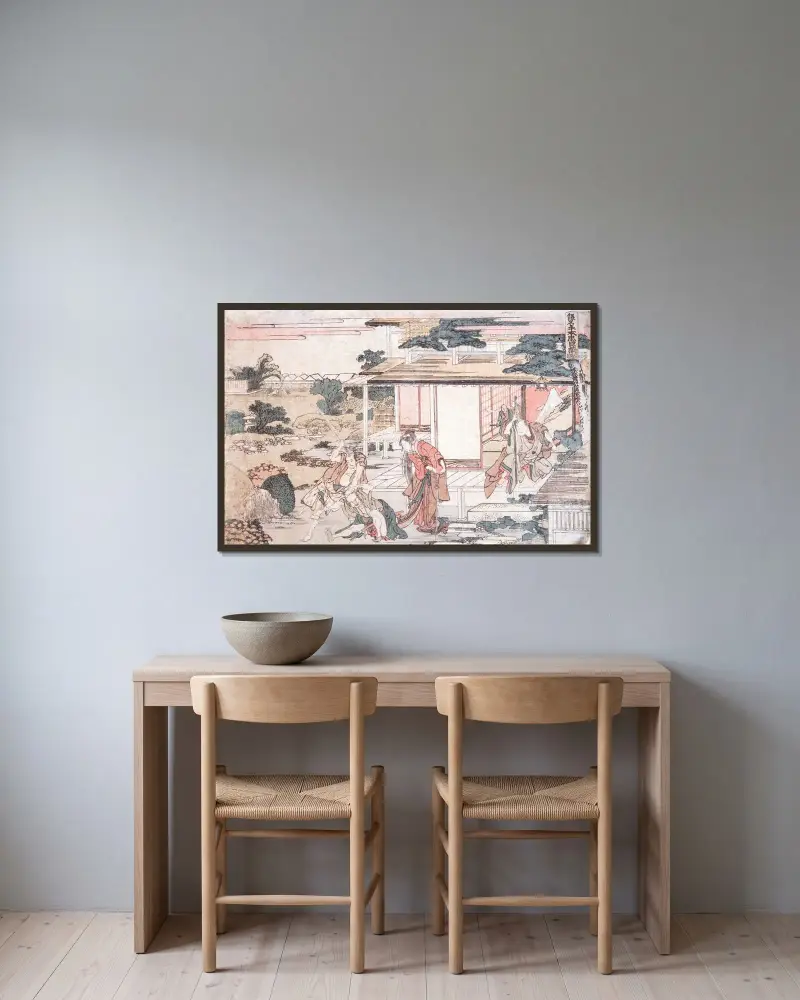 Act VII av Katsushika Hokusai inramad på en vägg