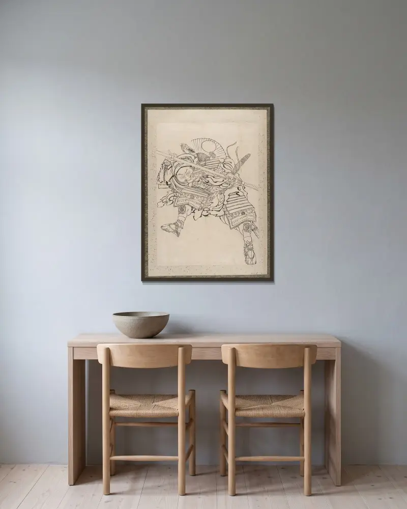 Skissalbum av Katsushika Hokusai och hans lärjungar, plansch 19 av Katsushika Hokusai inramad på en vägg