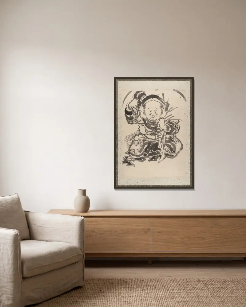 Skissalbum av Katsushika Hokusai och hans lärjungar, plansch 9 av Katsushika Hokusai inramad på en vägg