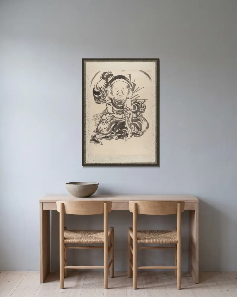 Skissalbum av Katsushika Hokusai och hans lärjungar, plansch 9 av Katsushika Hokusai inramad på en vägg
