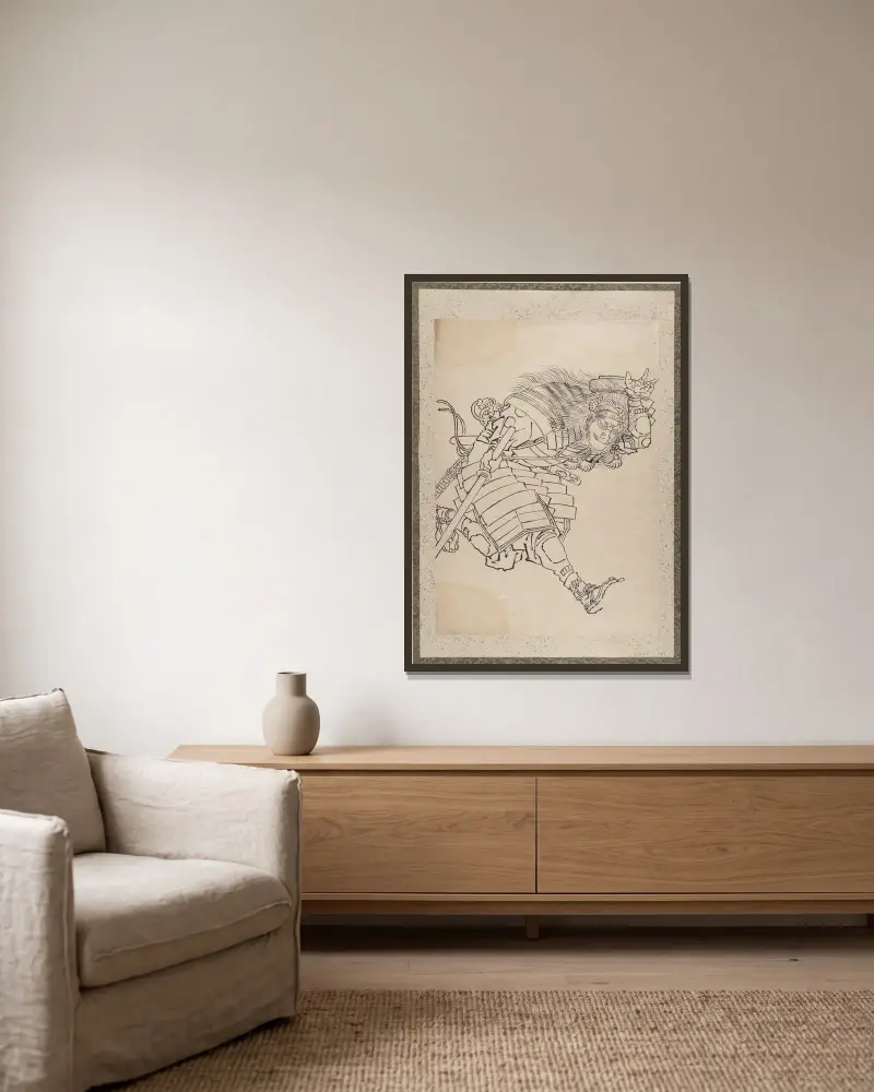 Skissalbum av Katsushika Hokusai och hans lärjungar, plansch 18 av Katsushika Hokusai inramad på en vägg