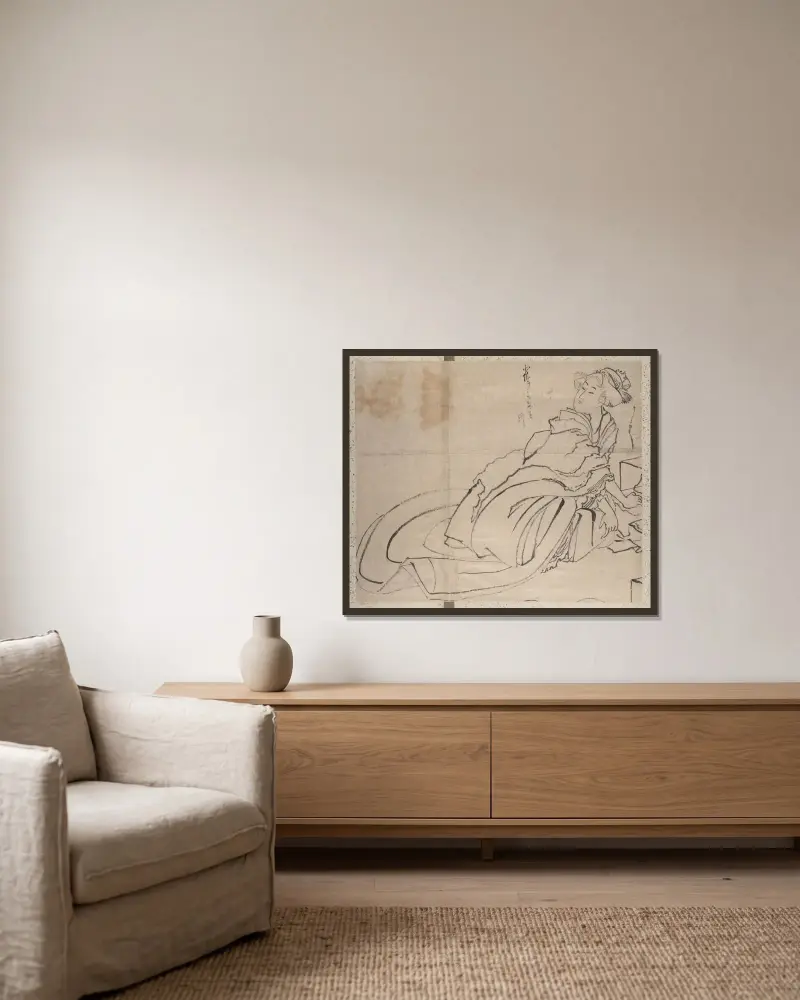 Skissalbum av Katsushika Hokusai och hans lärjungar, plansch 56 av Katsushika Hokusai inramad på en vägg