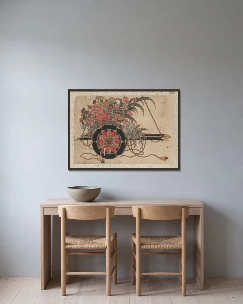 Skissalbum av Katsushika Hokusai och hans lärjungar, plansch 50 av Katsushika Hokusai inramad på en vägg