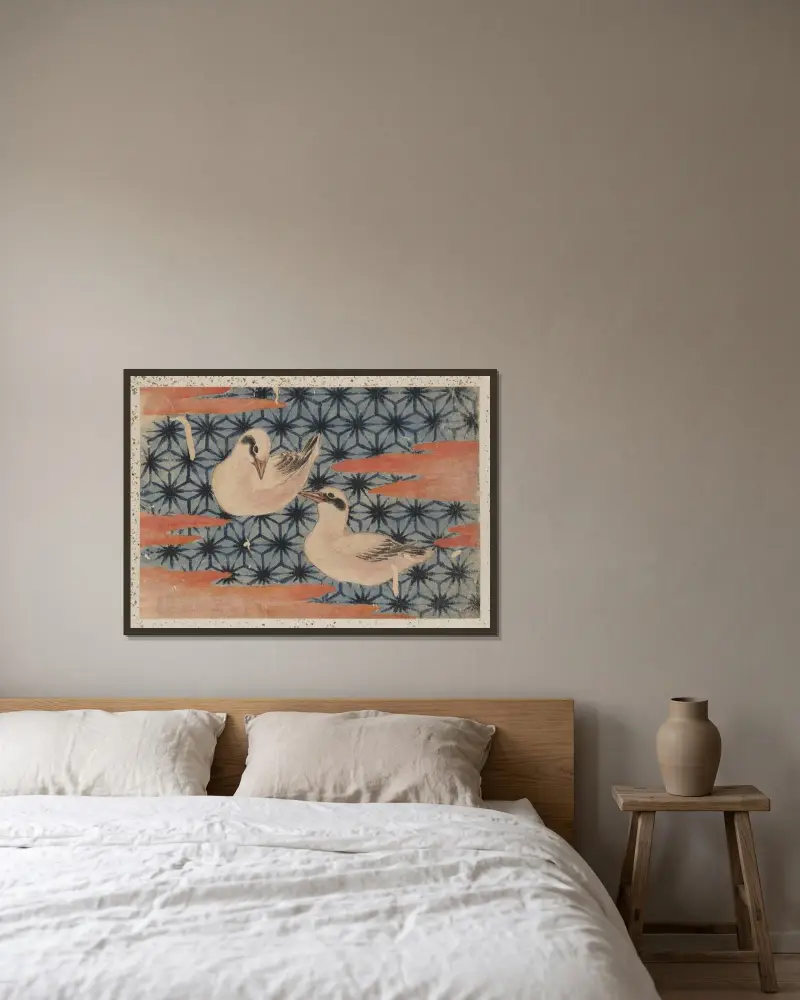 Skissalbum av Katsushika Hokusai och hans lärjungar, plansch 42 av Katsushika Hokusai inramad på en vägg