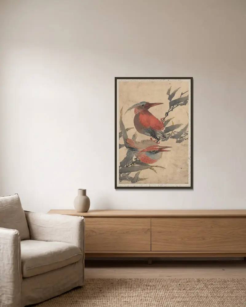 Skizzenalbum von Katsushika Hokusai und seinen Schülern, Blatt 38 von Katsushika Hokusai gerahmt an einer Wand
