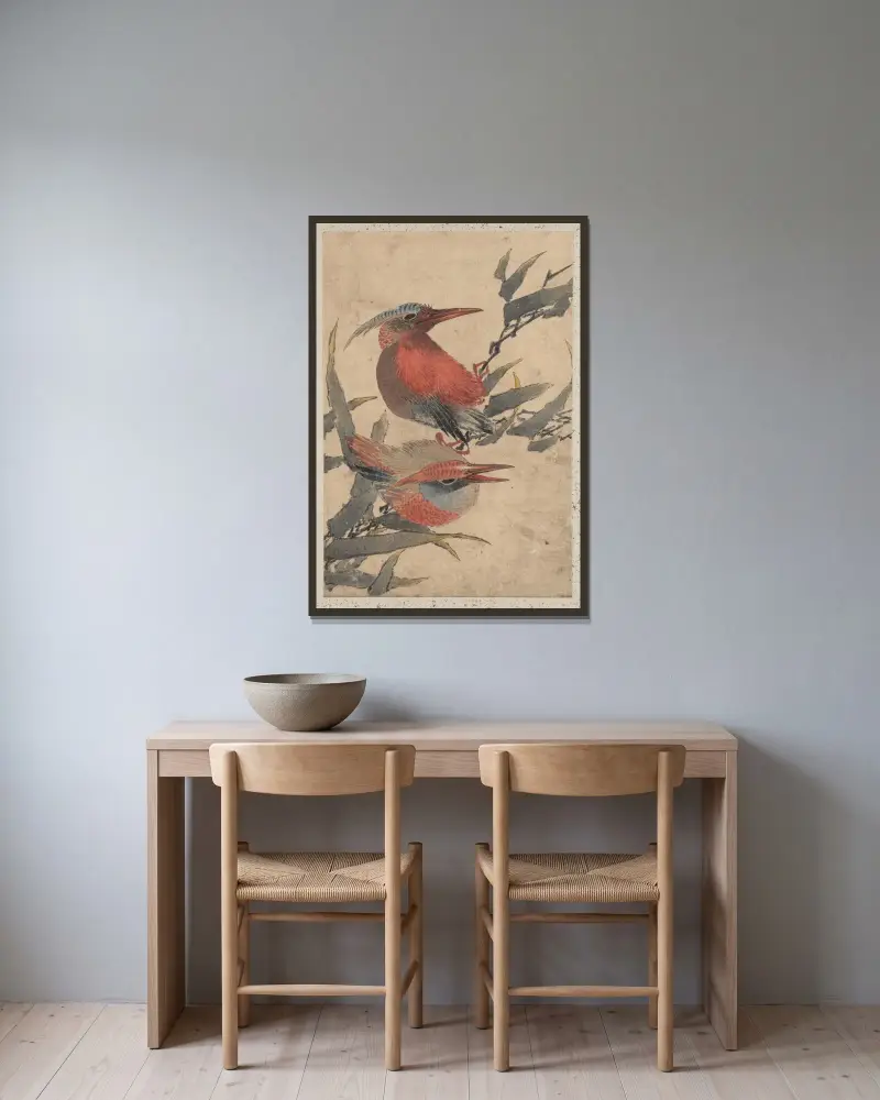Skizzenalbum von Katsushika Hokusai und seinen Schülern, Blatt 38 von Katsushika Hokusai gerahmt an einer Wand