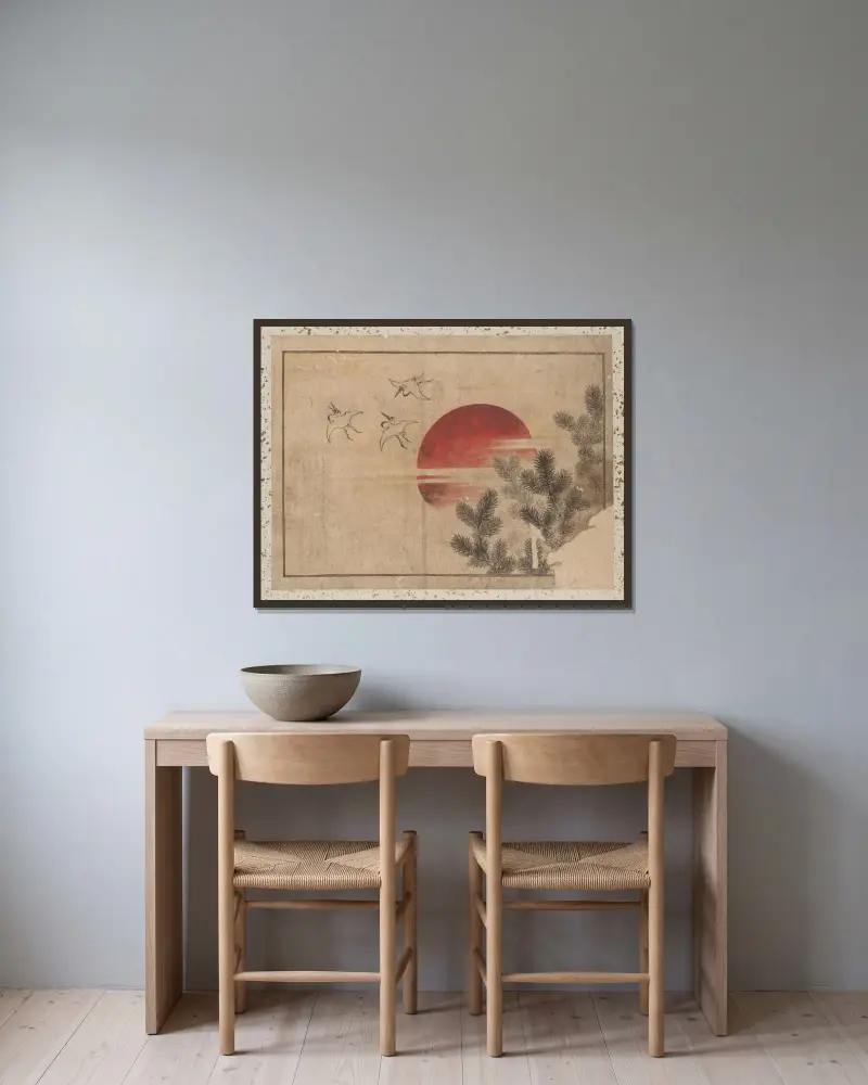 Skissalbum av Katsushika Hokusai och hans lärjungar, plansch 46 av Katsushika Hokusai inramad på en vägg