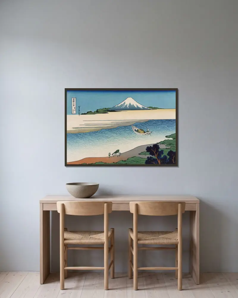 Floden Tama i Musashi av Katsushika Hokusai inramad på en vägg