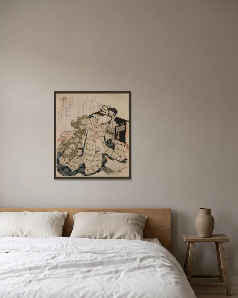 Courtesan asleep av Katsushika Hokusai inramad på en vägg