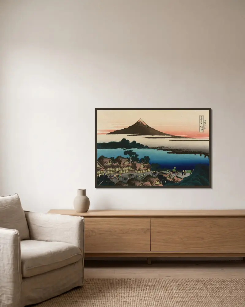 Dawn at Isawa in Kai Province av Katsushika Hokusai inramad på en vägg