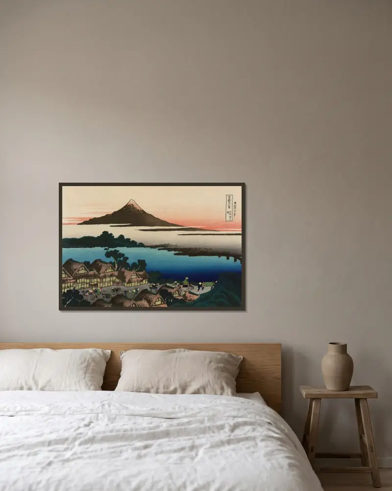 Dawn at Isawa in Kai Province av Katsushika Hokusai inramad på en vägg