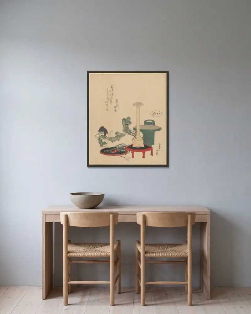 Flower Arrangement av Katsushika Hokusai inramad på en vägg
