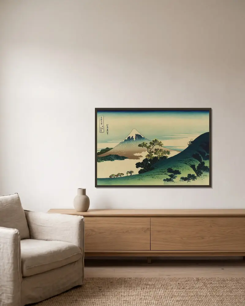 Kōshū inume-tōge von Katsushika Hokusai gerahmt an einer Wand