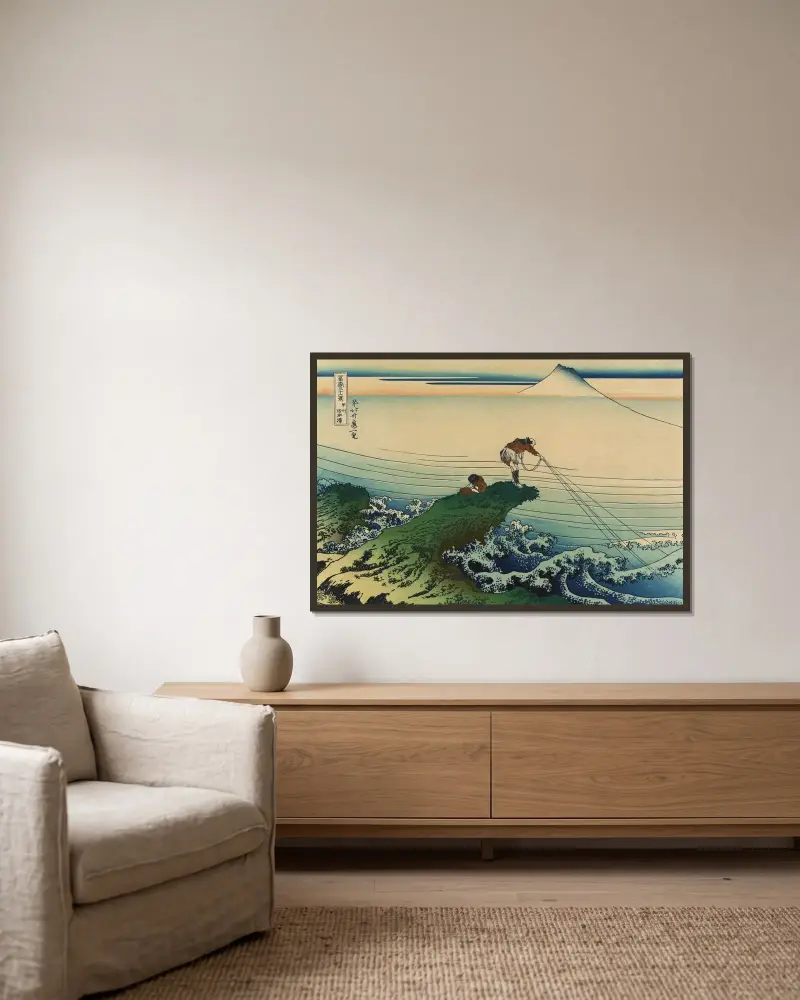 Kajikazawa i provinsen Kai av Katsushika Hokusai inramad på en vägg