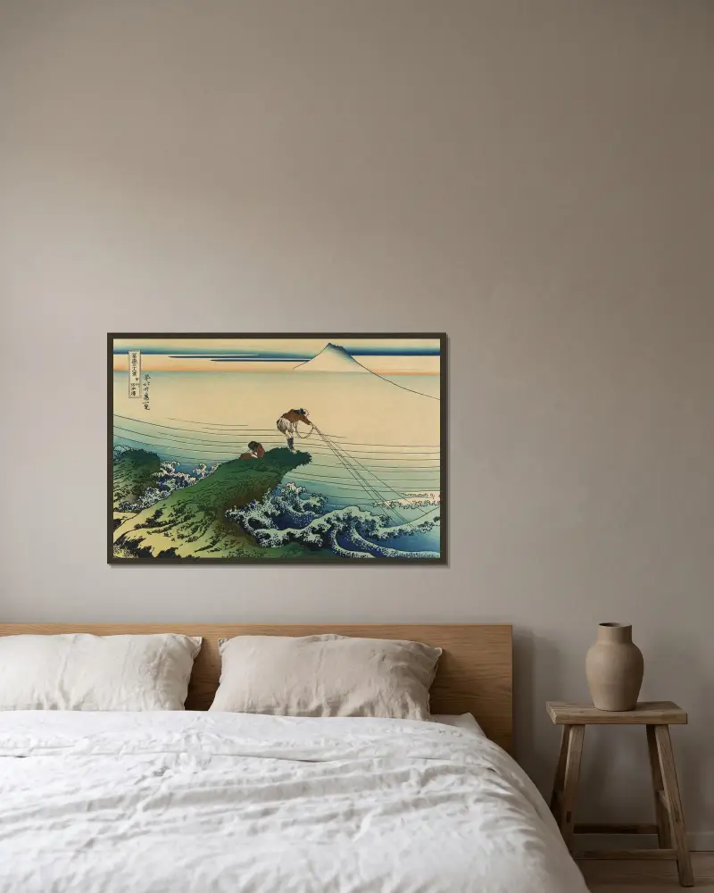 Kajikazawa i provinsen Kai av Katsushika Hokusai inramad på en vägg