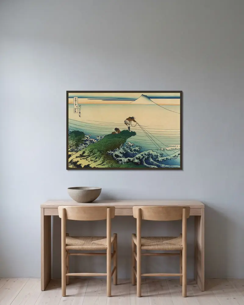 Kajikazawa i provinsen Kai av Katsushika Hokusai inramad på en vägg